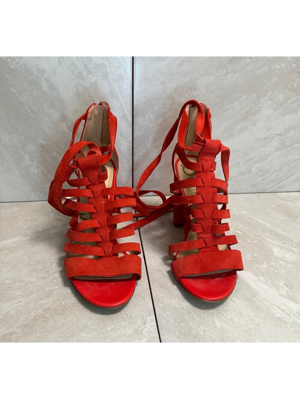 Sam Edelman Yarina red suede strappy caged ankle strap gladiator sandals Size 6